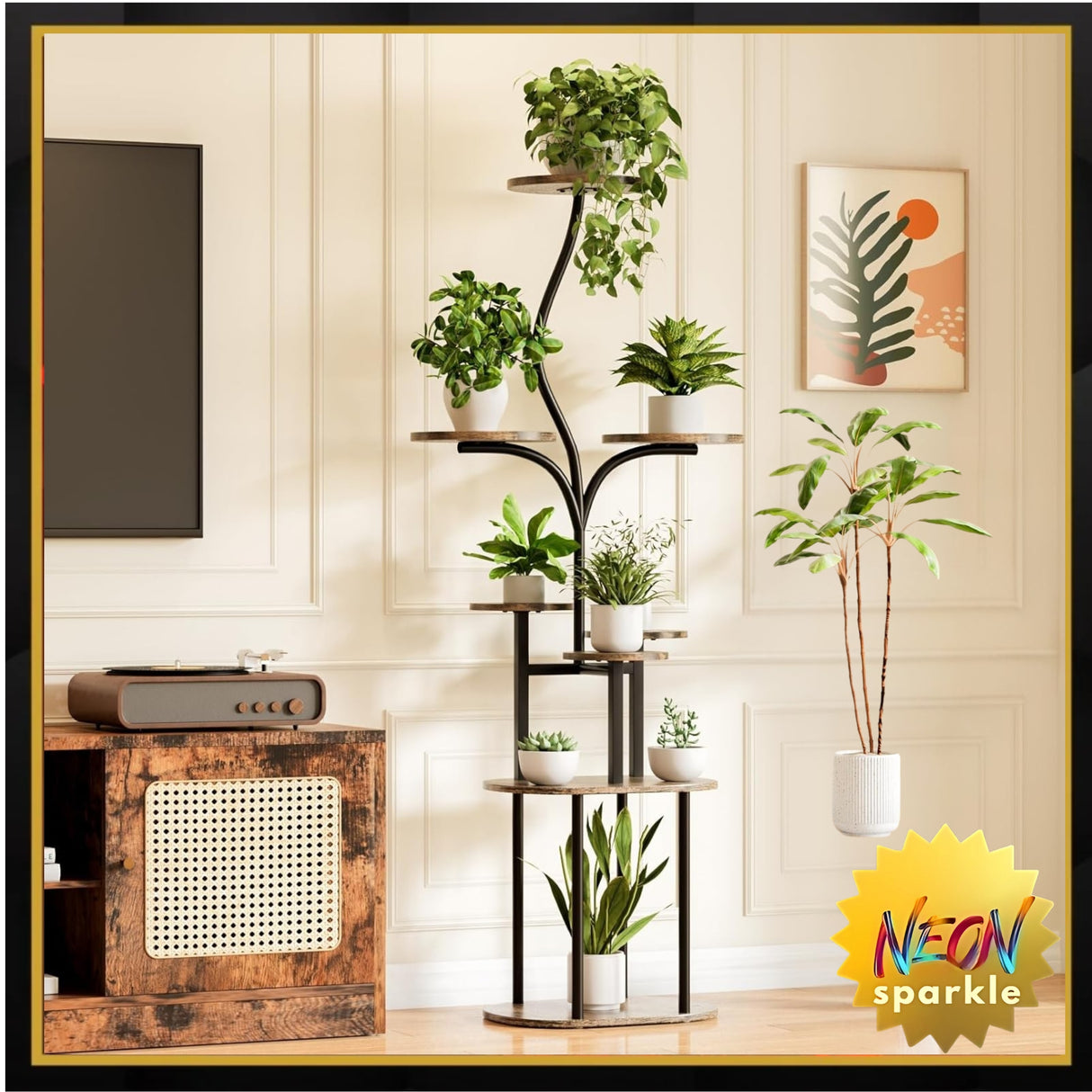 Qmetalart Plant Stand Indoor, 8 Tier Metal Flower Rack with Round Shelves, Modern