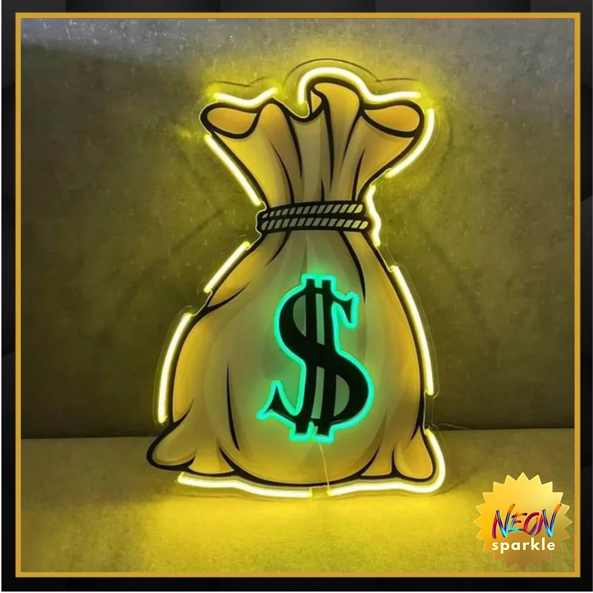 Money Bag UV LED Neon Sign 💰 – Light Up Your Wealthy Vibes!