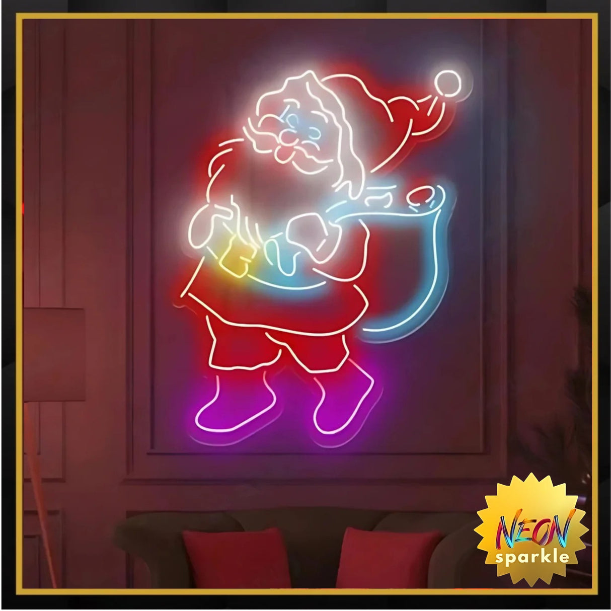 Merry Christmas Santa Claus Neon Sign by Neon Sparkle - LED Holiday Decor