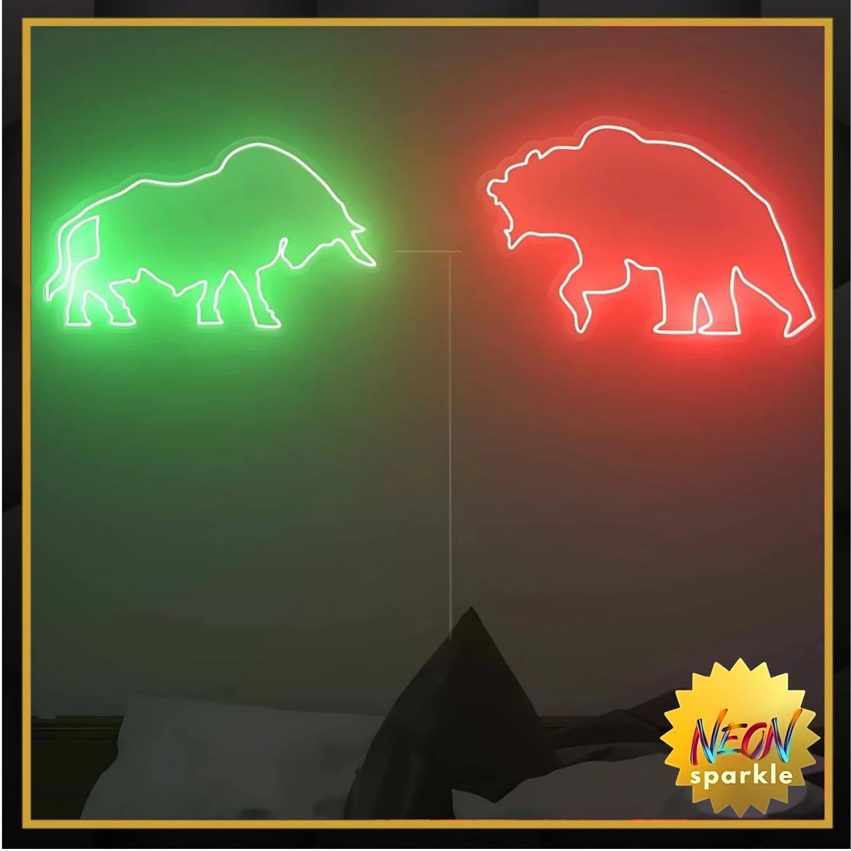 Bear Bull Neon Sign - Dynamic LED Wall Art by Neon Sparkle
