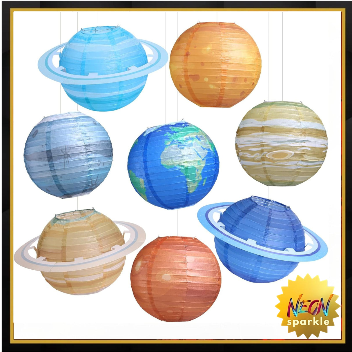 8 pcs Planet Paper Lanterns,10 inch Outer Space Party Decorations, Solar System