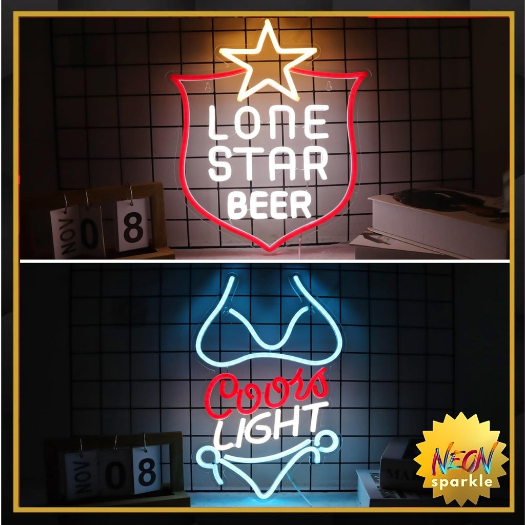 Bikini Crs Light Neon Signs 16.1 * 9.8 Inch(Azure+Red+White) + Lone Star Beer Neon Signs 15 * 12.2 Inch