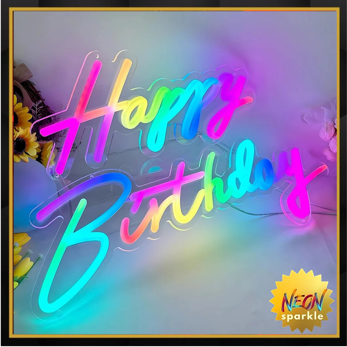 Colorful Happy Birthday Neon Sign - LED Party Decor by Neon Sparkle