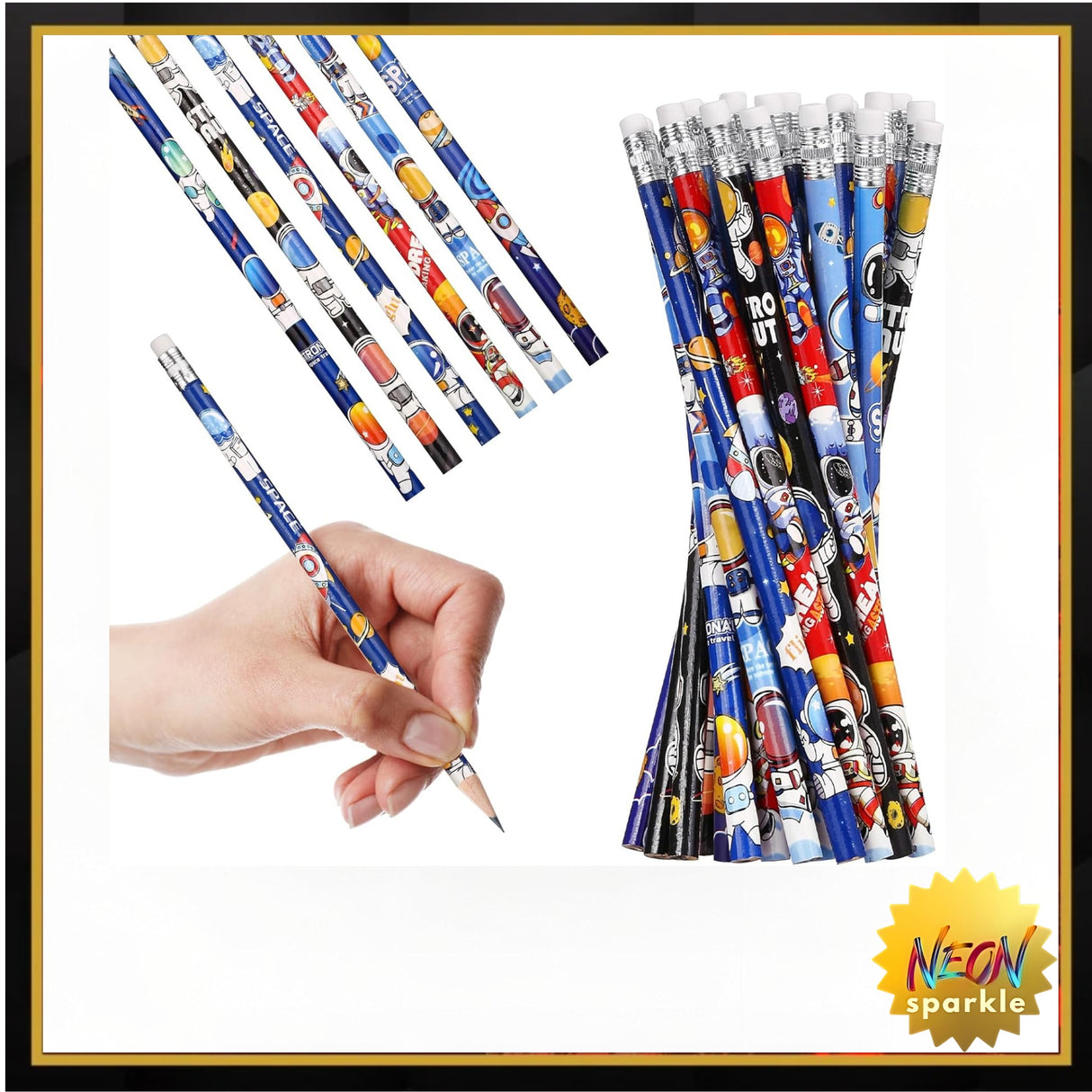 24 Pcs Space Pencils for Kids,Novelty Fun Lead Pencils with Eraser Rocket and Space Party Favors for Birthday Party,