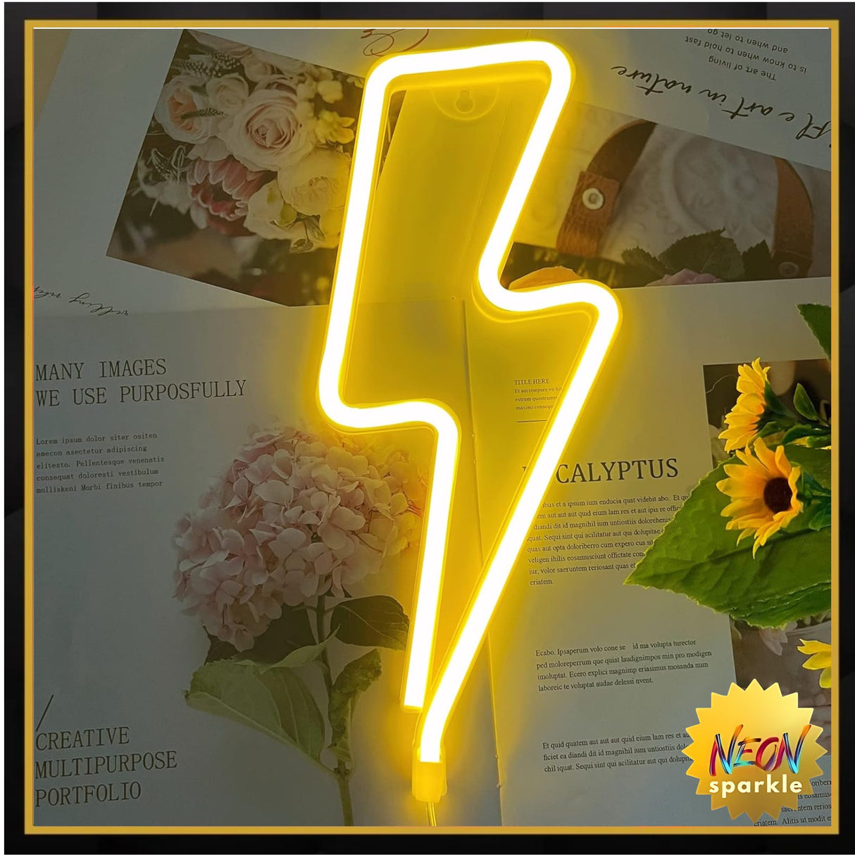 Neon Signs Lightning Bolt Neon Light Sign for Wall Decor, Battery or USB Powered Led Lightning Light Neon Sign for Bedroom