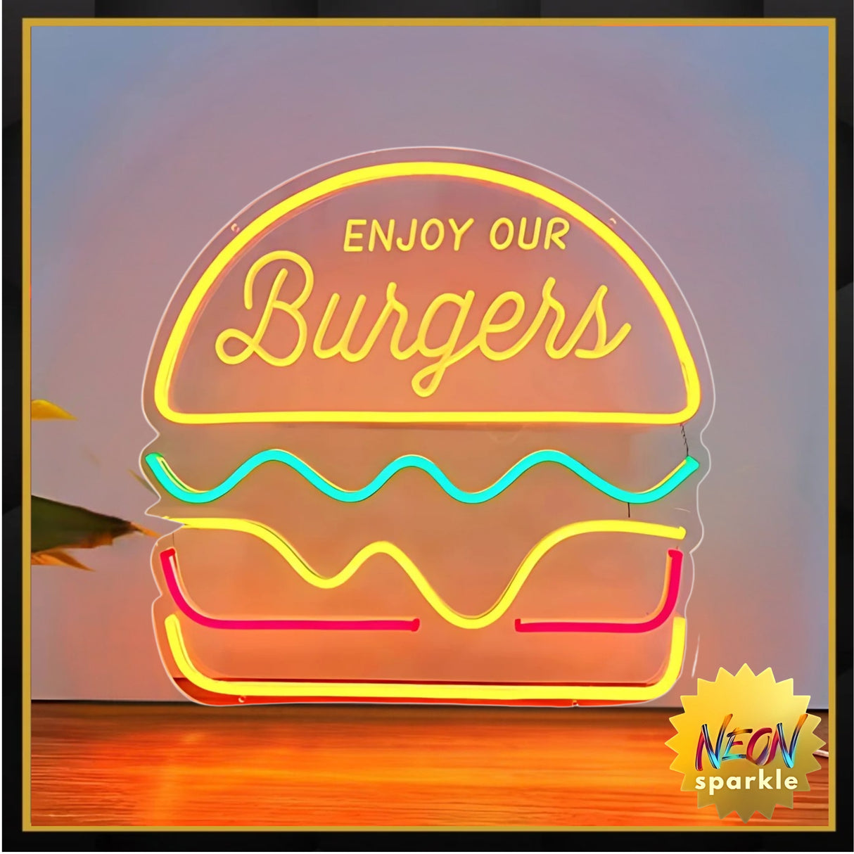 Burger Neon Sign - LED Wall Light for Kitchen or Restaurant by Neon Sparkle