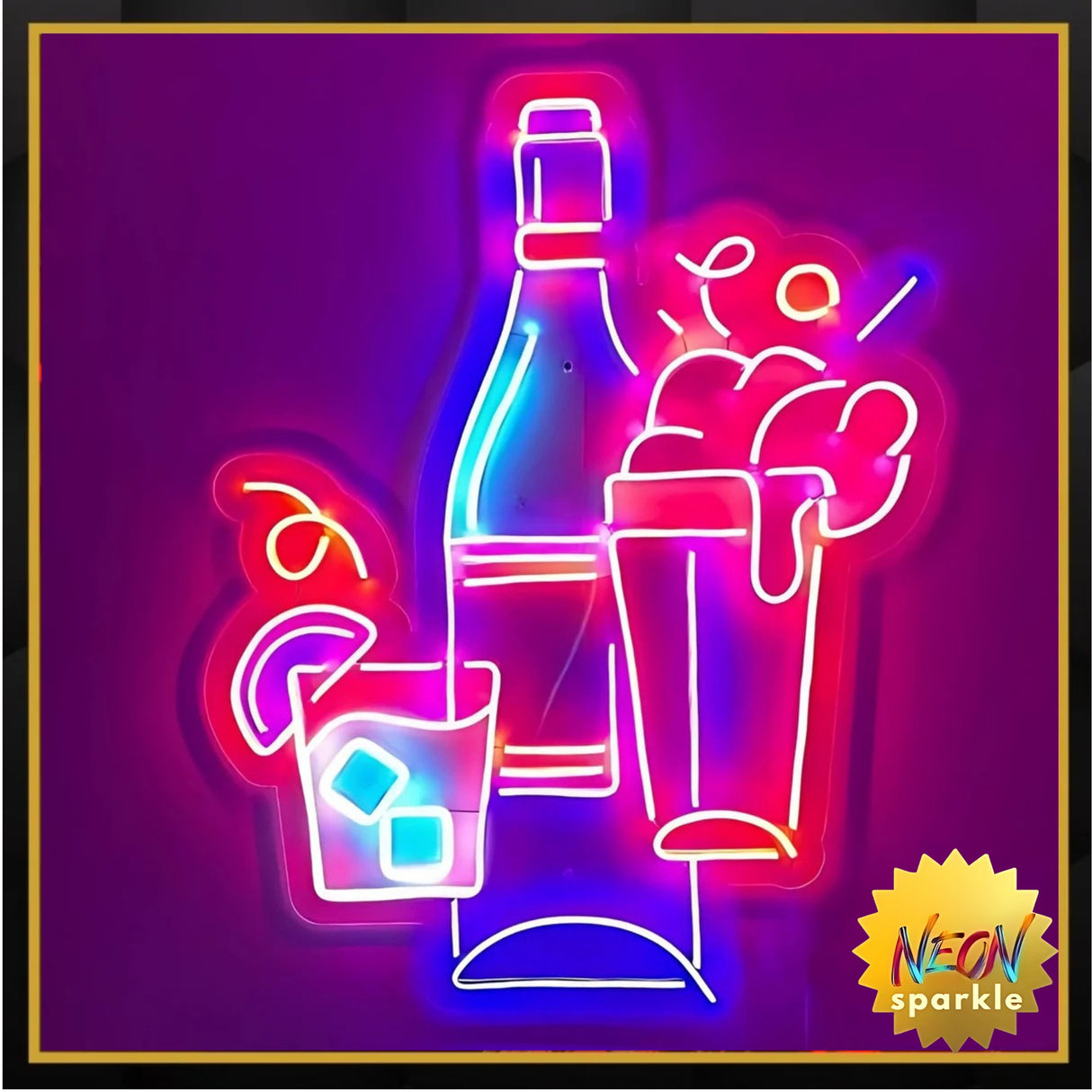 Whiskey Set Neon Sign - LED Bar Wall Decor by Neon Sparkle