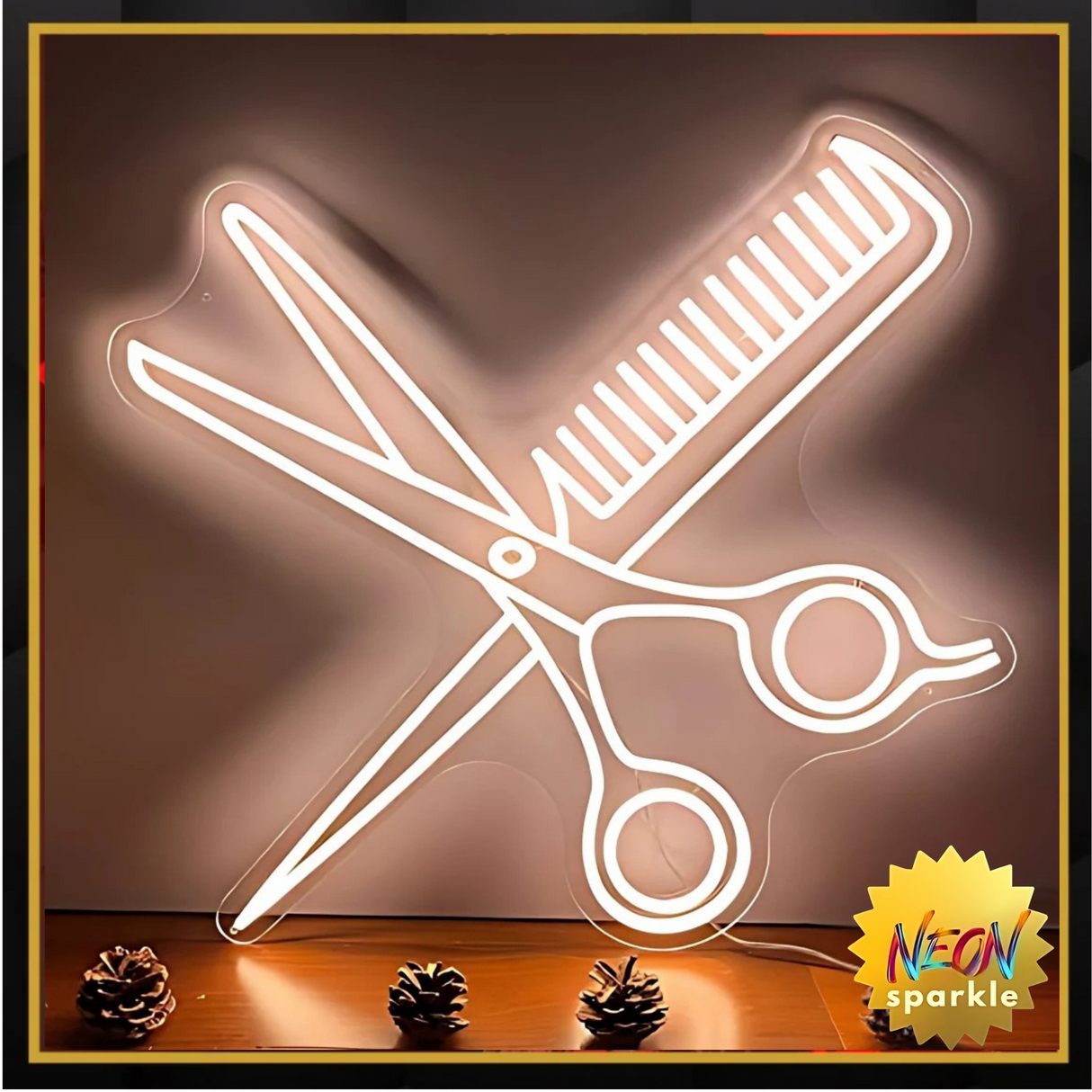 Scissors Comb Neon Sign - Stylish LED Salon Decor by Neon Sparkle
