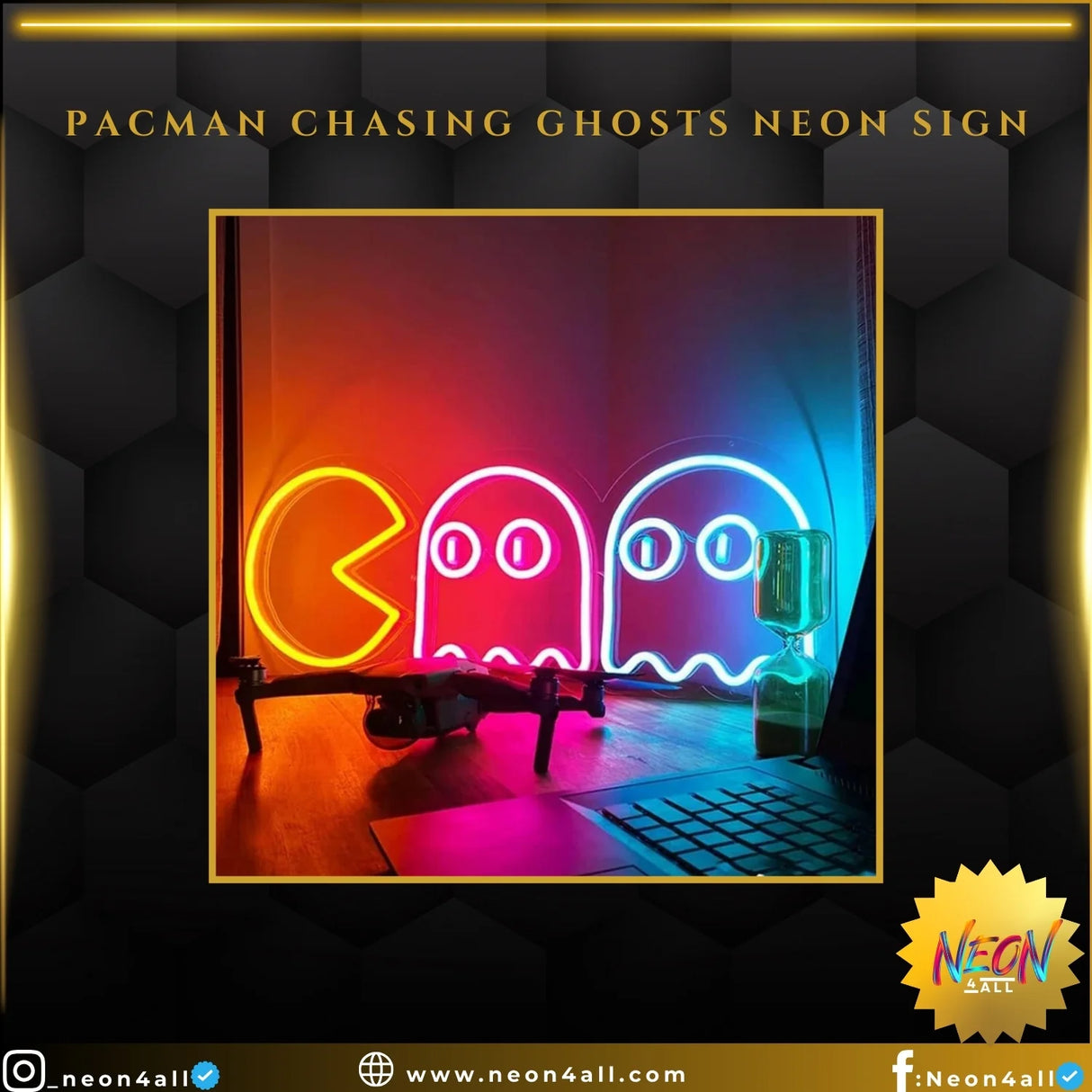 Pacman Chasing Ghosts Neon Sign
