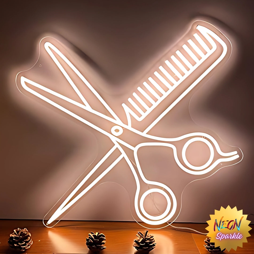 Scissors Comb Neon Sign - Stylish LED Salon Decor by Neon Sparkle
