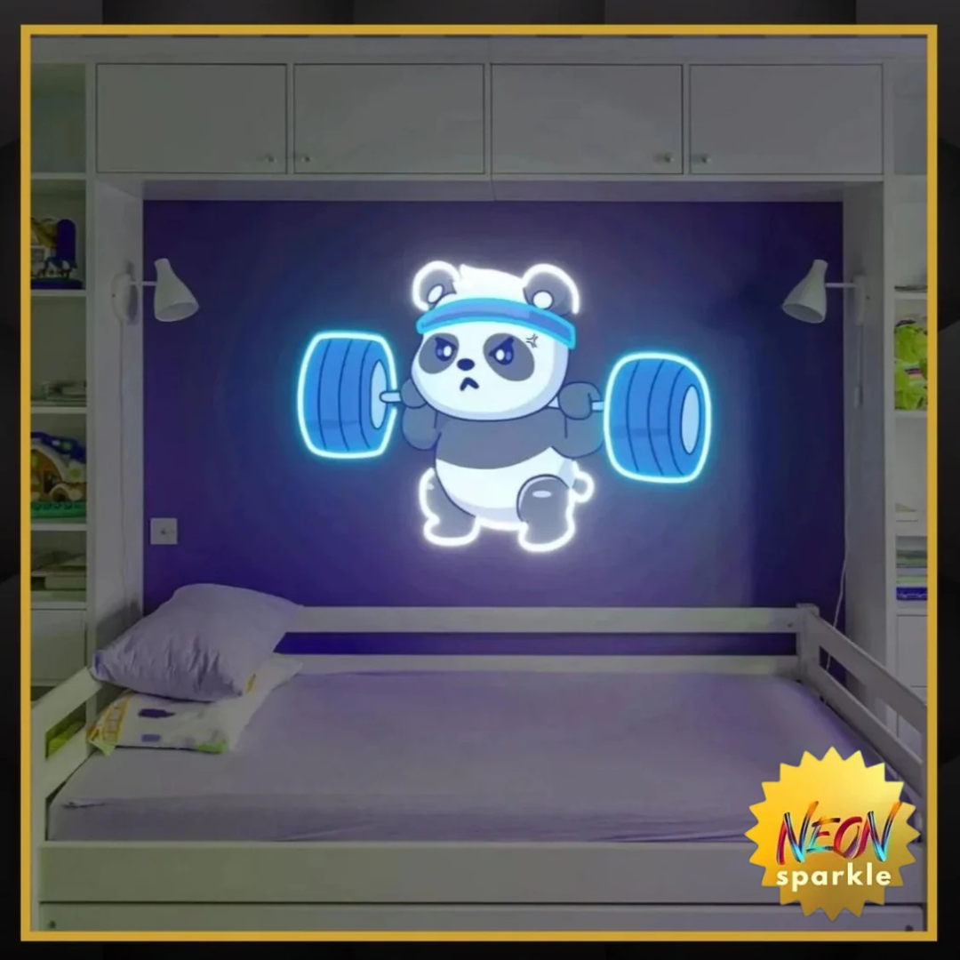 Panda Lifting Barbell Gym UV Neon Sign