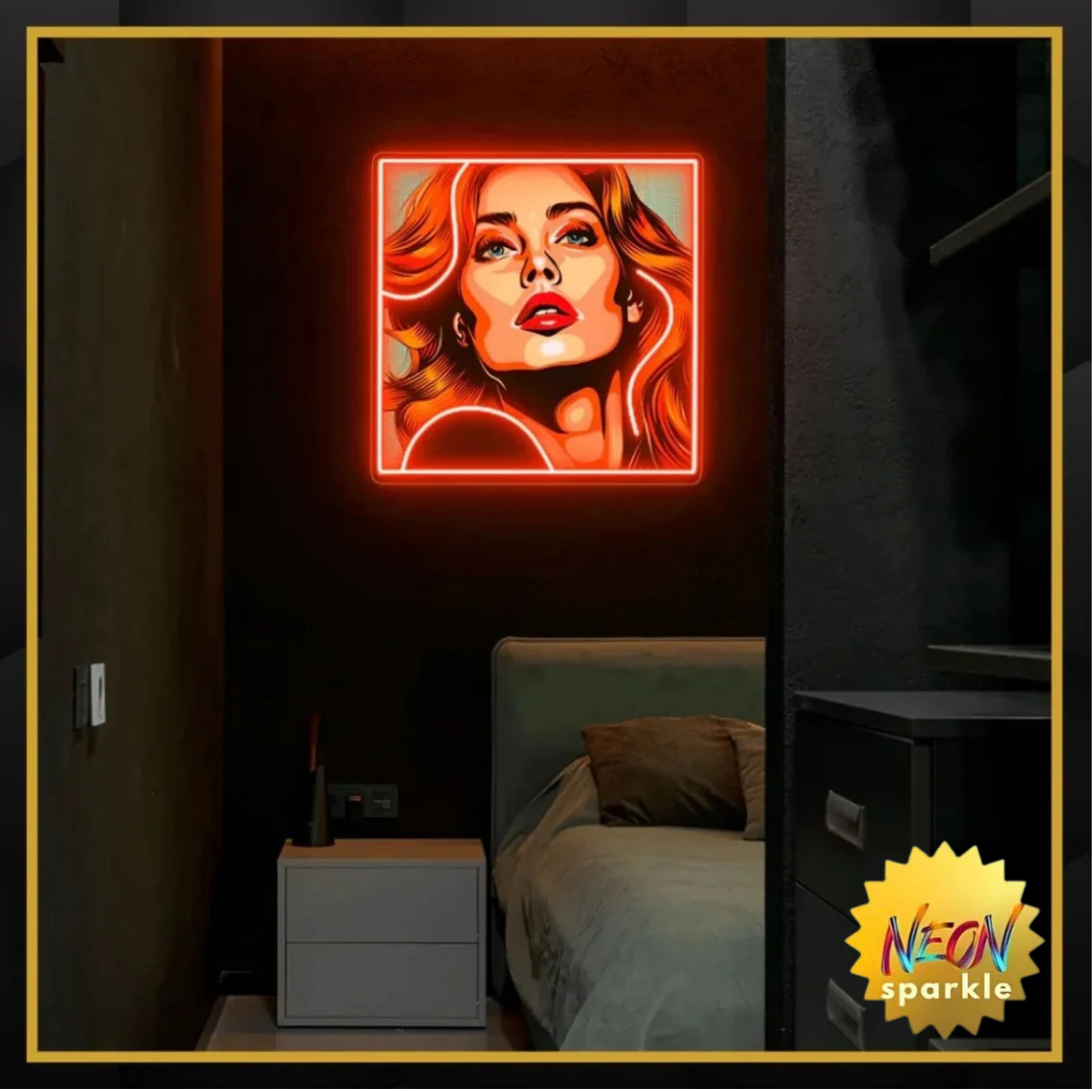 Red Hair Girl Pop Art UV Neon Sign