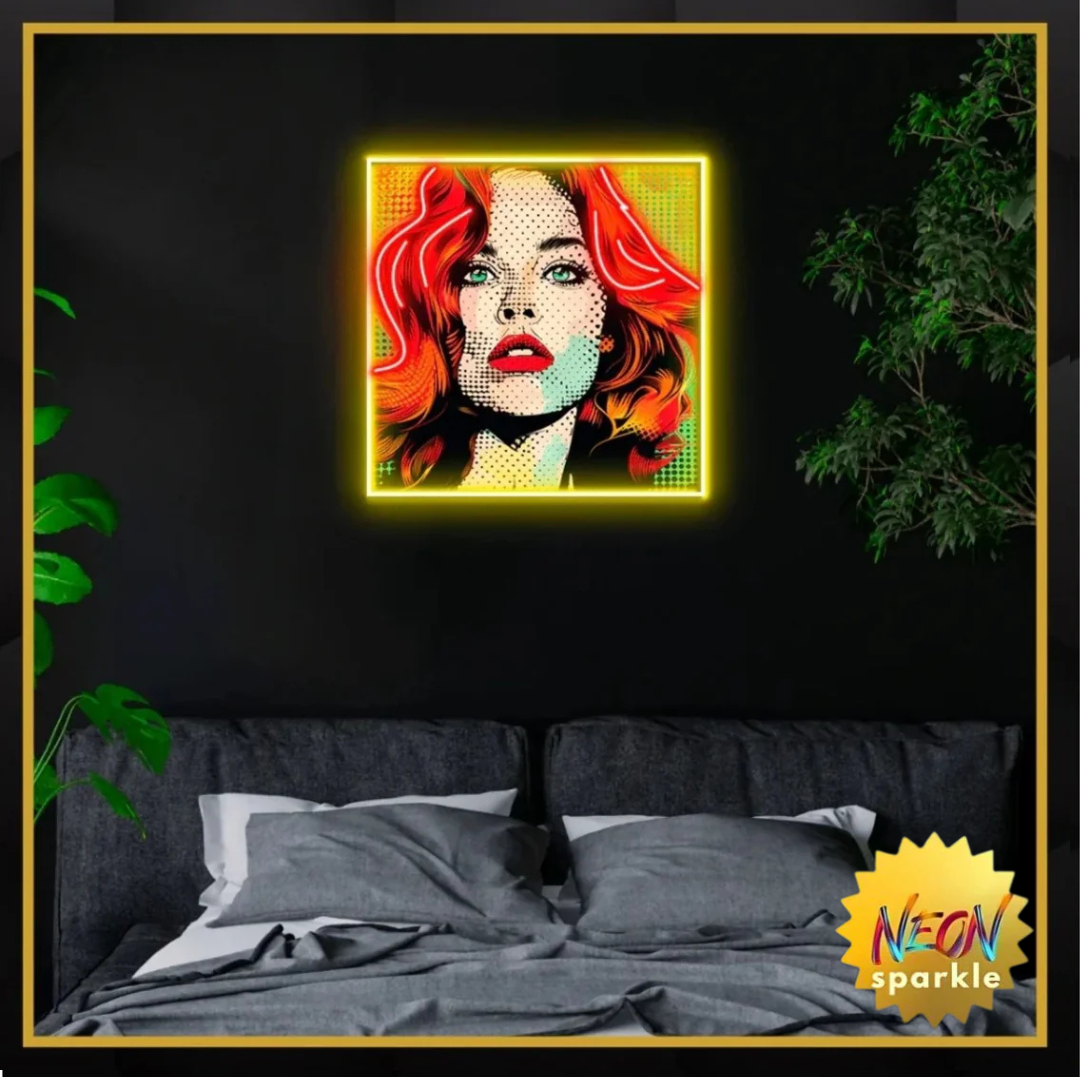Red Hair Woman UV Print Neon Sign