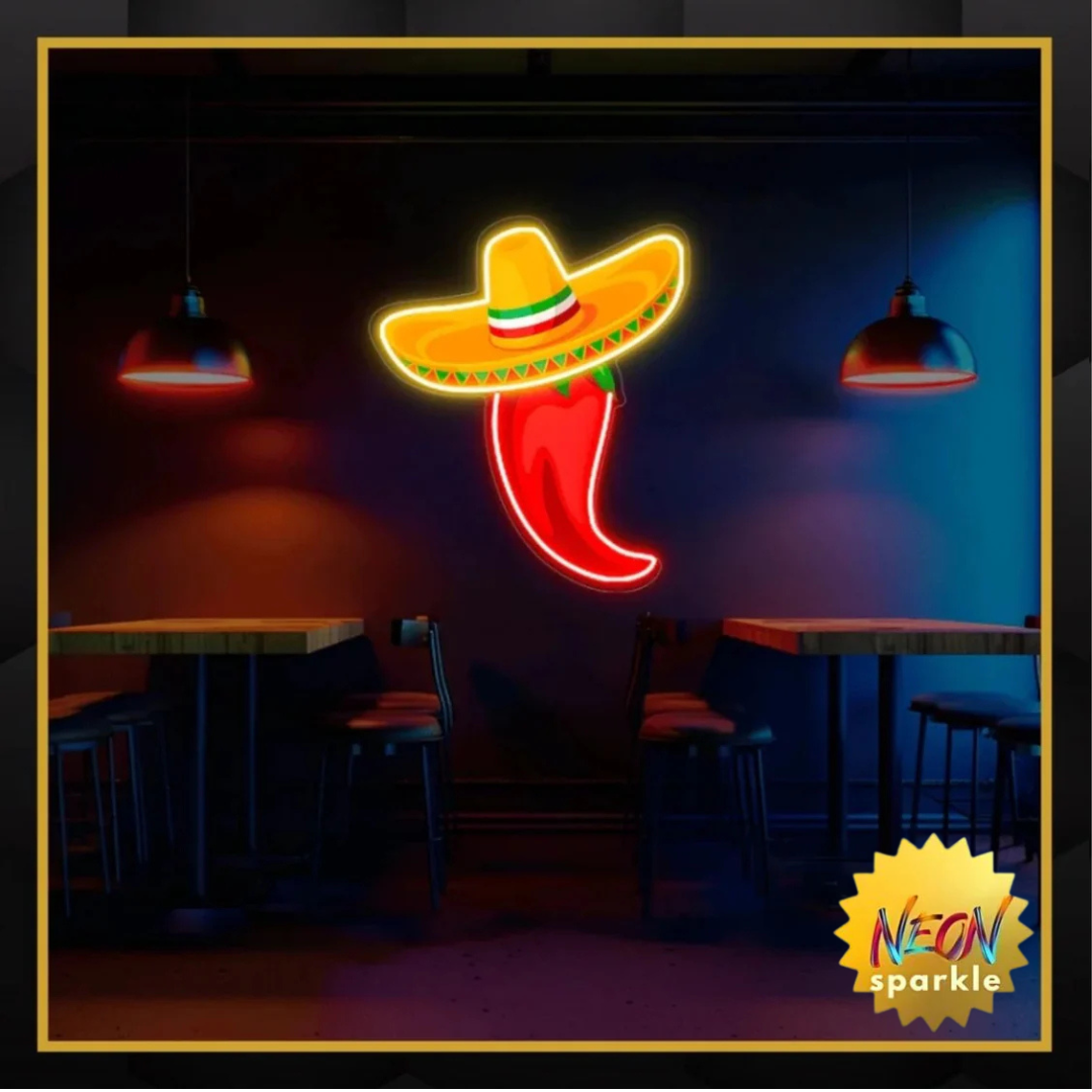 Sombrero Red Chilli UV Neon Sign