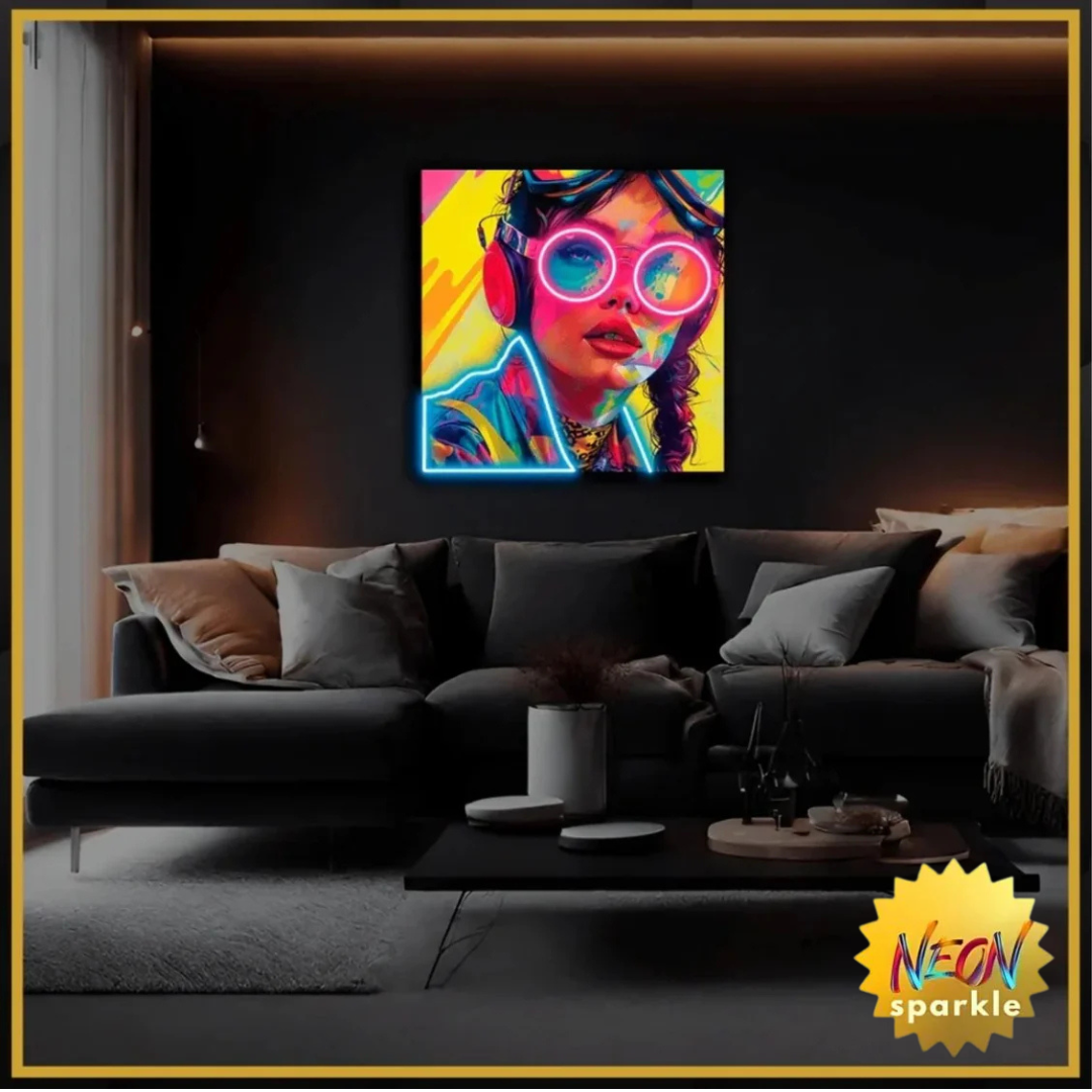 Woman With Glasses UV Print Neon Sign