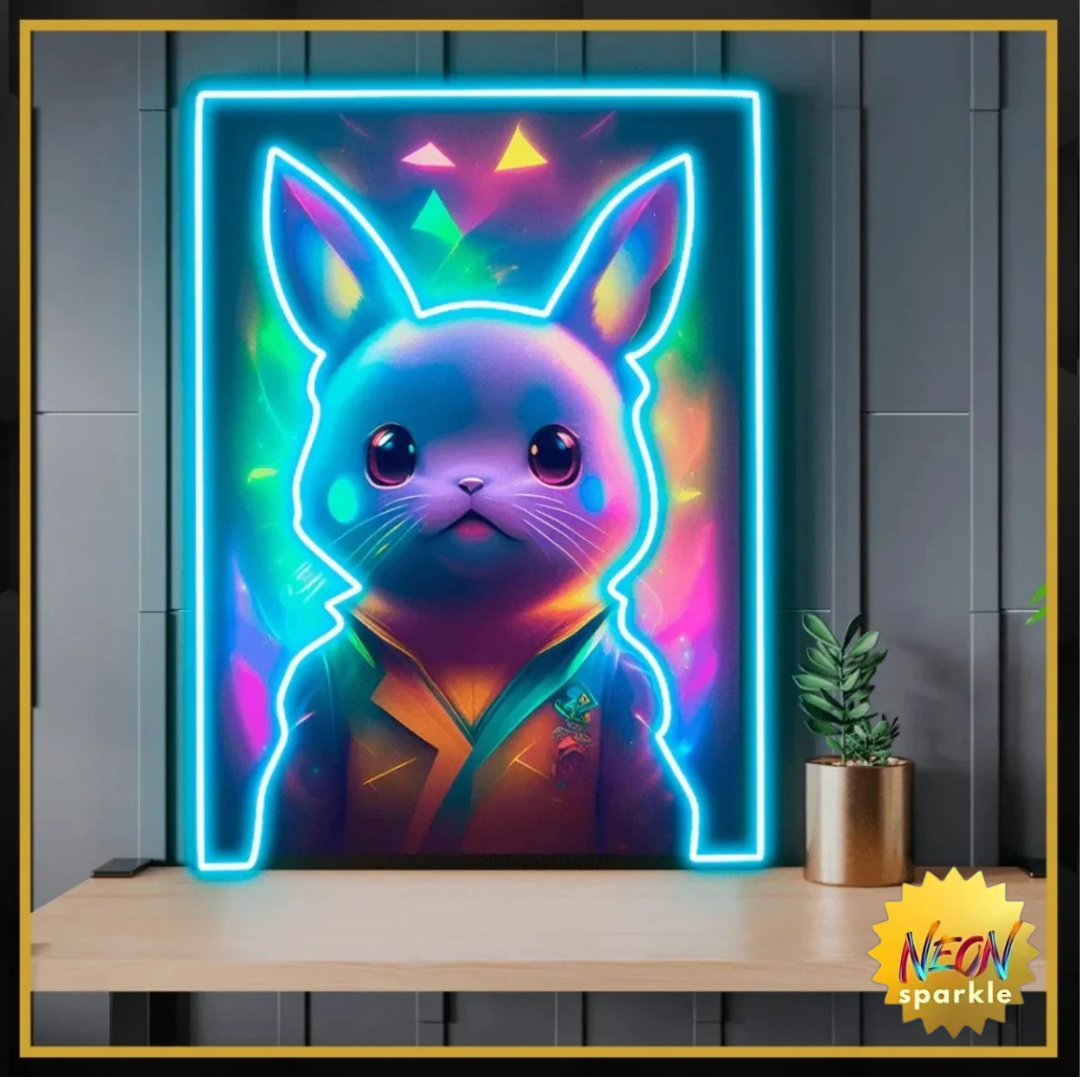 Holographic Pok?on Pikachu UV print neon sign