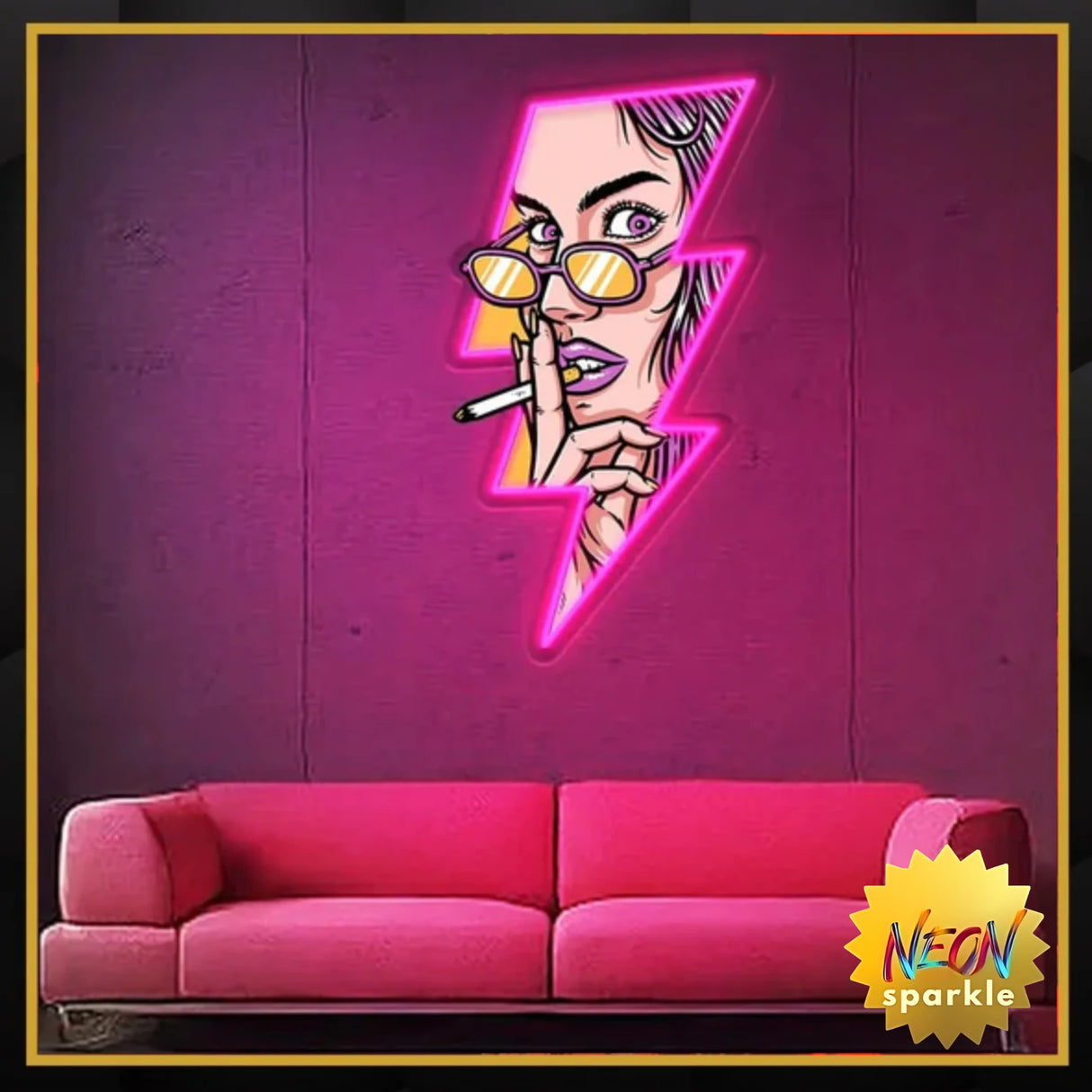 Women Face GTA Style In Lightning UV Neon Sign ⚡ – Bold, Electrifying Decor!