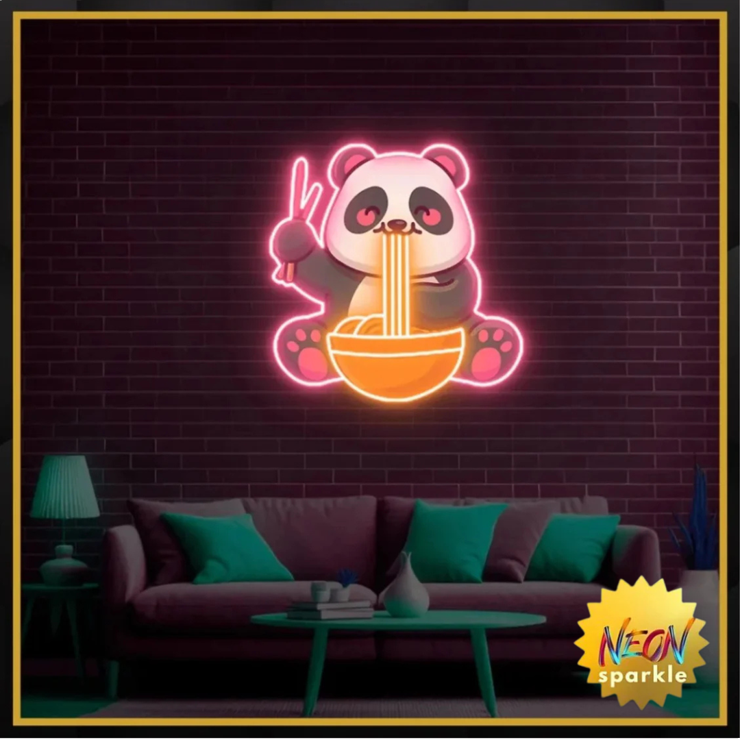 Panda Eating Ramen UV Neon Sign