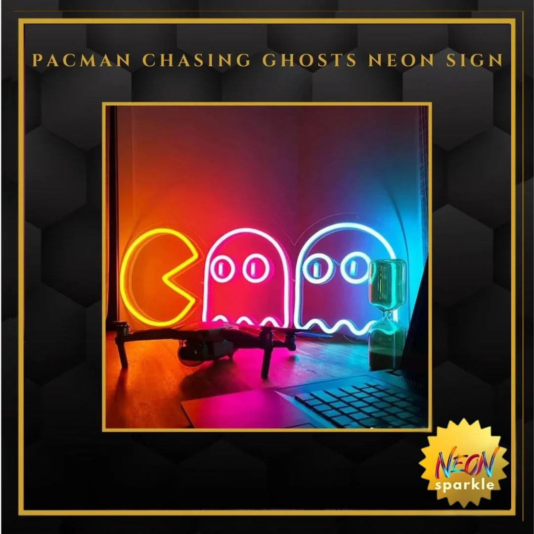 Pacman Chasing Ghosts Neon Sign