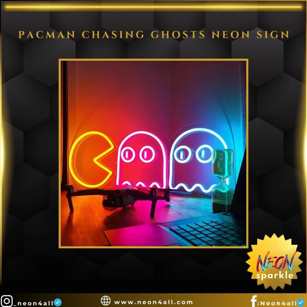 Pacman Chasing Ghosts Neon Sign
