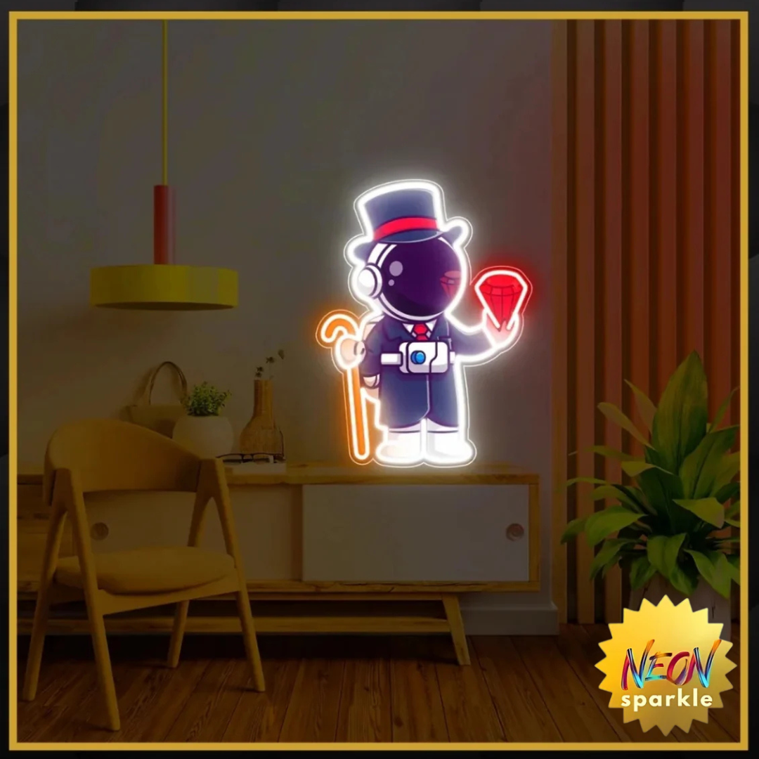 Astronaut Holding Gem UV Neon Sign