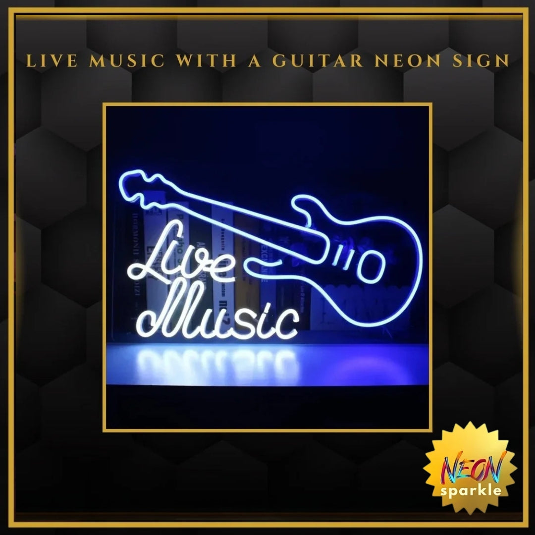 Live Music with a Guitar Neon Sign