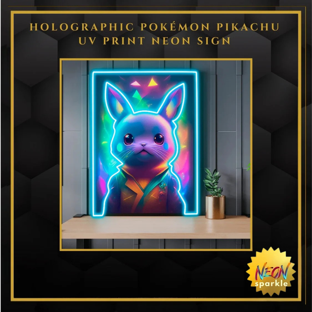 Holographic Pok?on Pikachu UV print neon sign