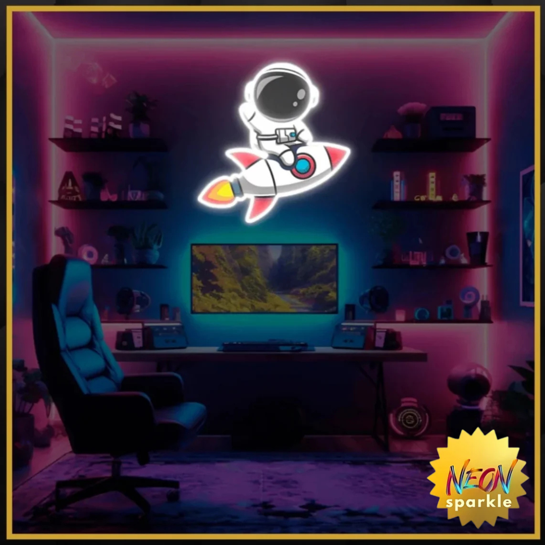 Astronaut Rocket UV Neon Sign