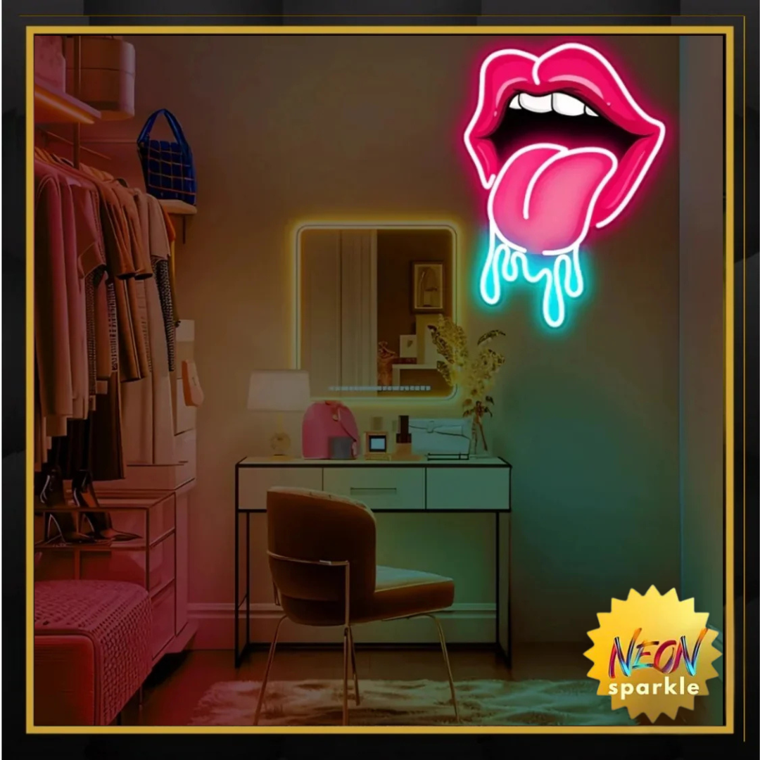Dripping Lips UV Neon Sign