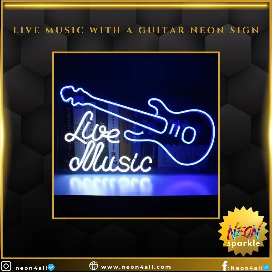 Live Music with a Guitar Neon Sign
