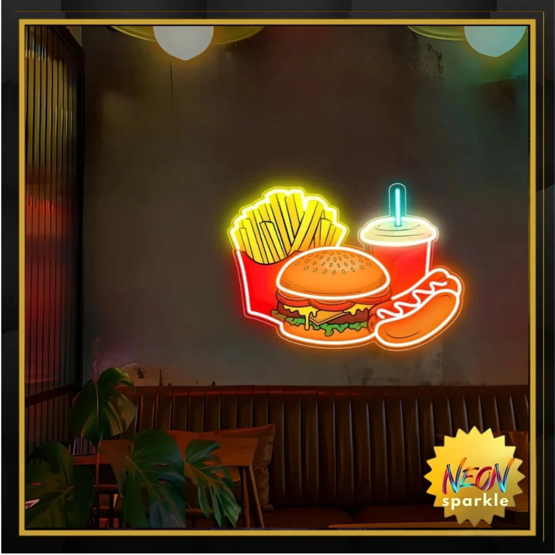 Fries, Burger, Drink UV Neon Sign