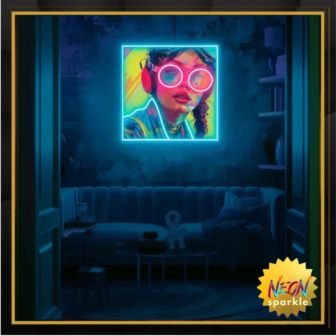 Girl With Glasses UV Neon Sign