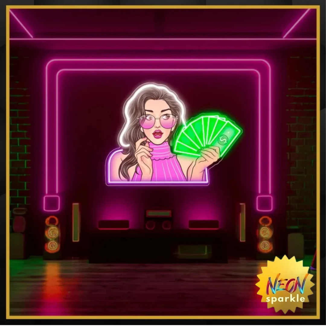 Girl with Money UV Neon Sign