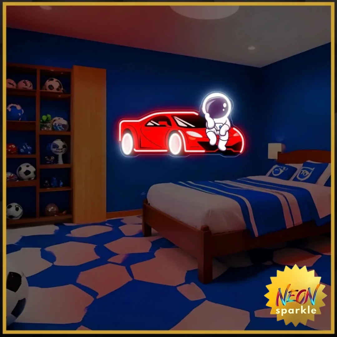 Astronaut with Car UV Neon Sign