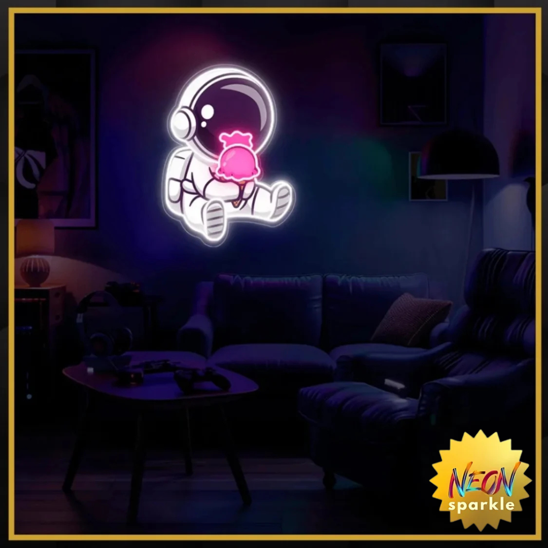 Astronaut Eating Ice Cream UV Neon Sign