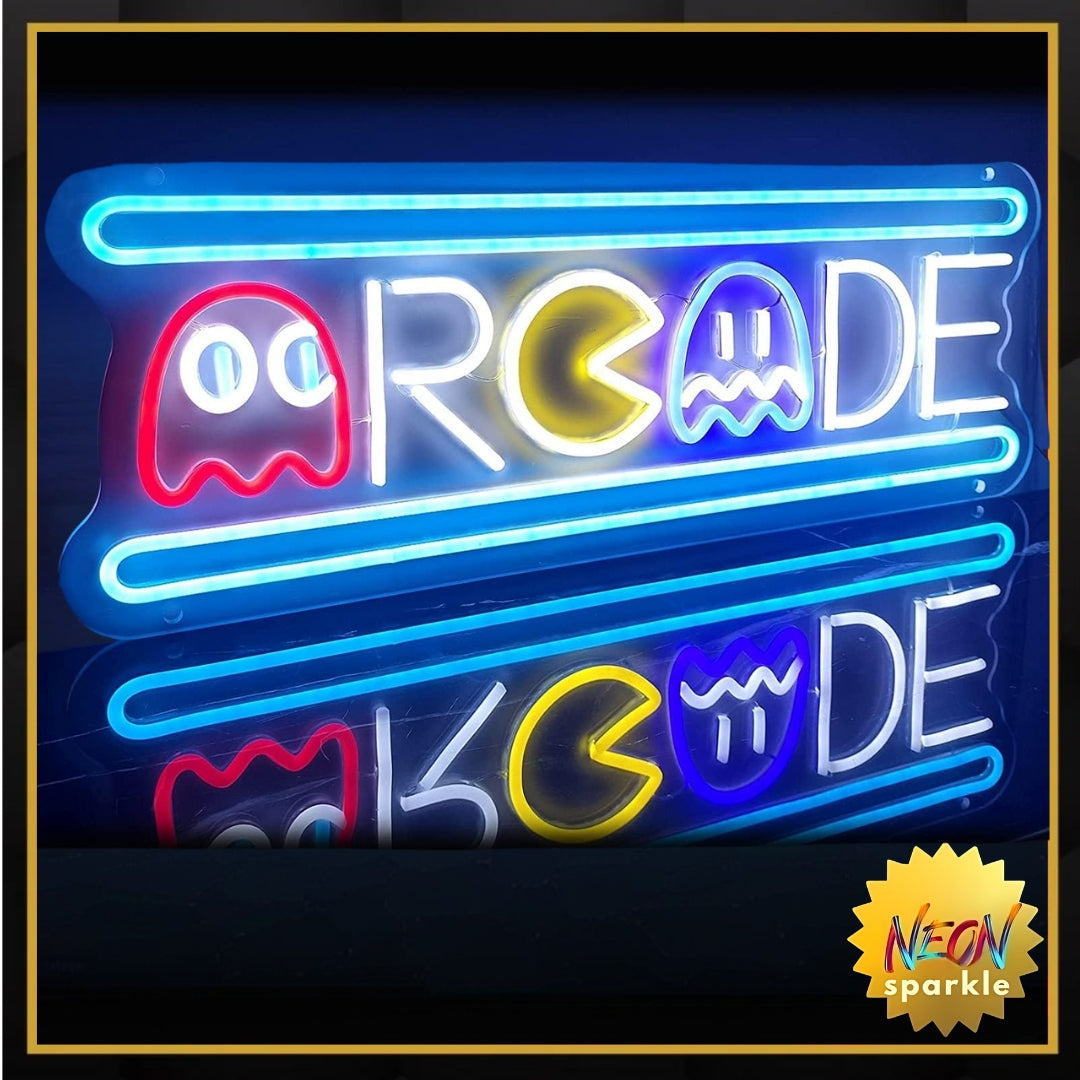 Ugrade Retro Game Ghost Arcade LED Neon Light Sign, Handmade Aesthetic Arcade Night Lamp for Game Room