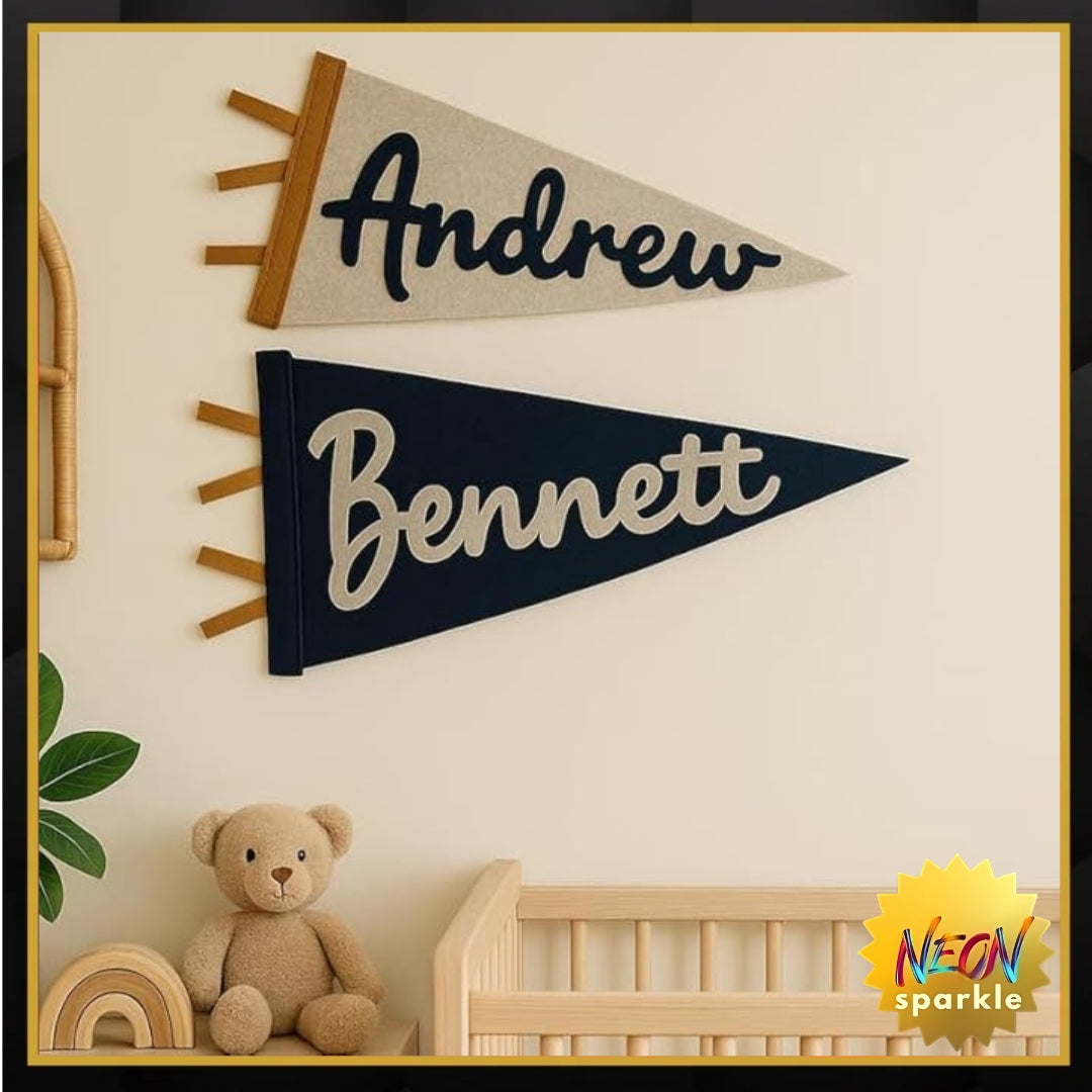 Personalized Name Pennant Flag, Handmade Custom Felt Nursery Pennant for Boy Girl
