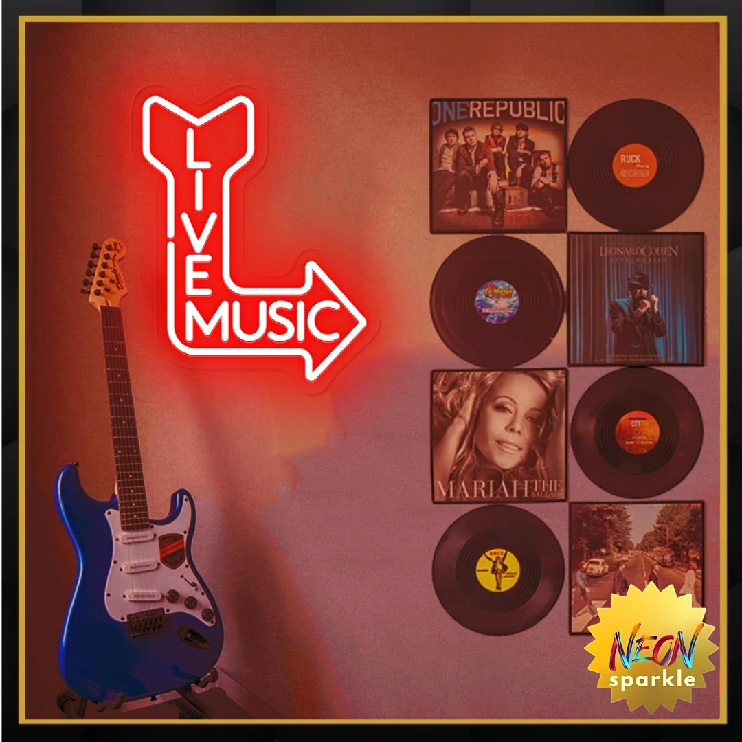 Live Music Neon Sign for Wall, Remote Dimmer Red Live Music LED Neon Light Sign for Concert Festival