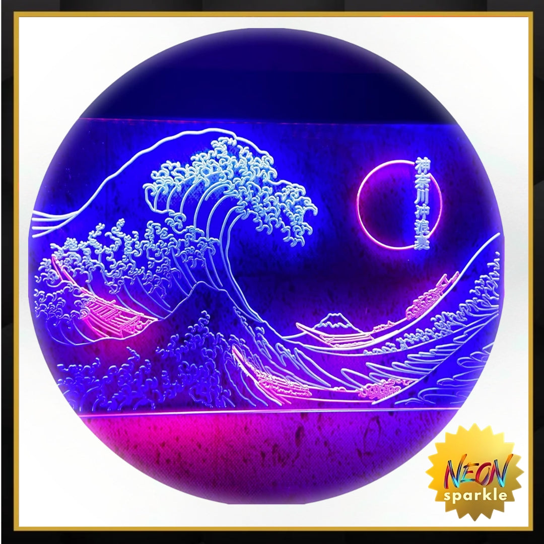 The Great Wave Off Kanagawa Neon Sign for Wall Decor, Handmade Japanese Wave LED Sign