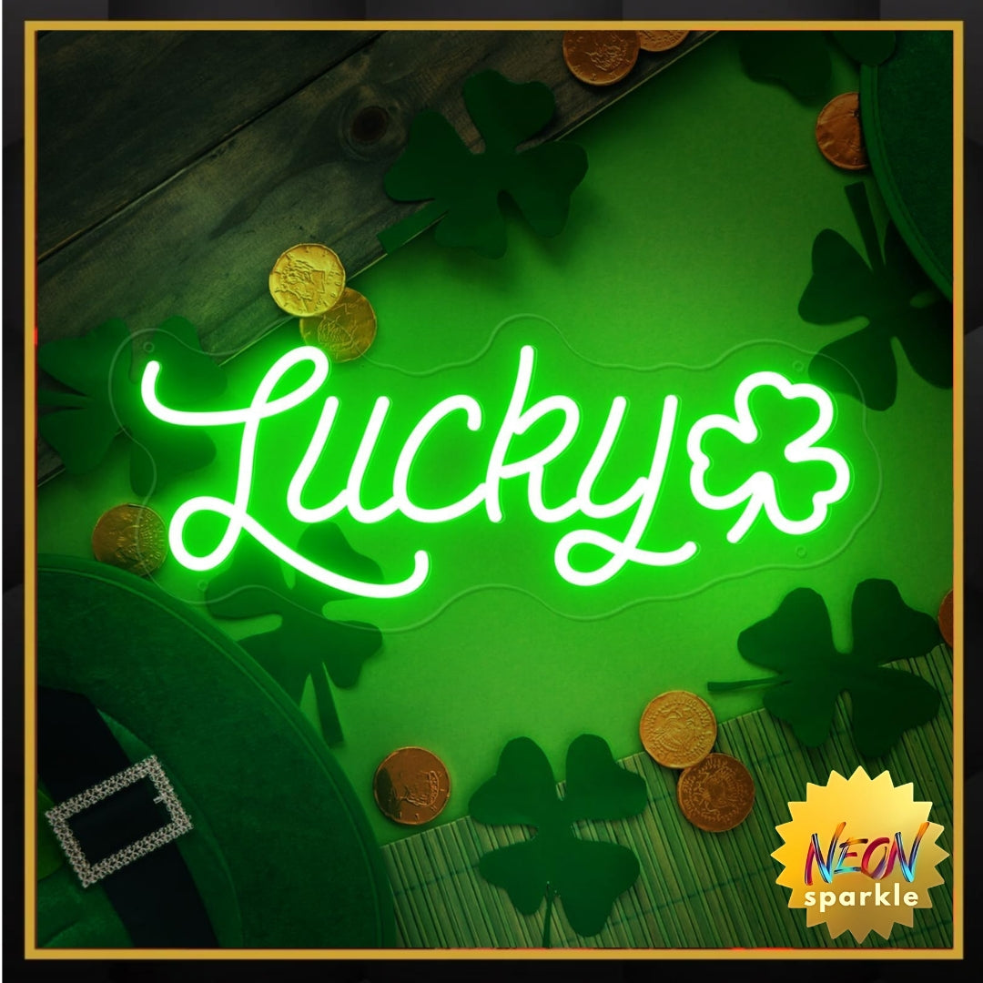 Lucky Shamrock Neon Sign Party Wall Decor LED Sign for St. Patrick's Day Gift, USB Powered