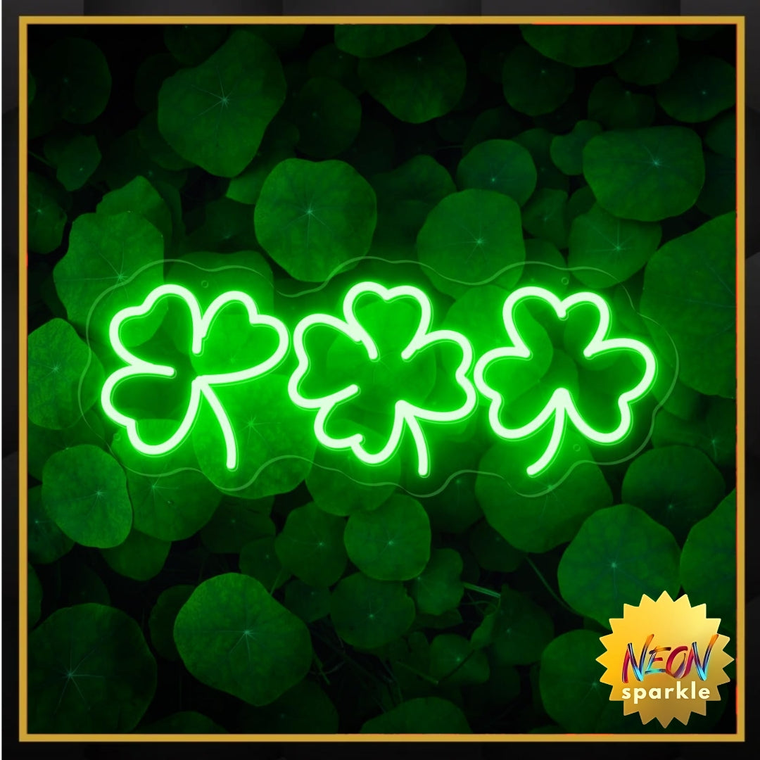 Shamrocks Neon Sign for St. Patrick's Day Wall Decor LED Sign Lucky Leaves for Gift, USB Powered Dimmable