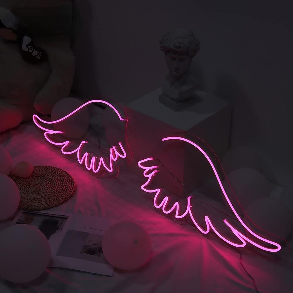 Angel Wings Neon Sign, LED Light Wall Decor Home Bedroom Salon Bar Store Creative Background Decoration