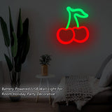 Cherry Neon Sign, Red Green Cherries Neon Lights, Cherry Neon Signs for Wall Decor,