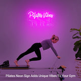 Pilates Vibes Neon Sign - 15"x9" Pink Acrylic LED Light for Bedroom Home Gym Spa Beauty Salon Party Decor