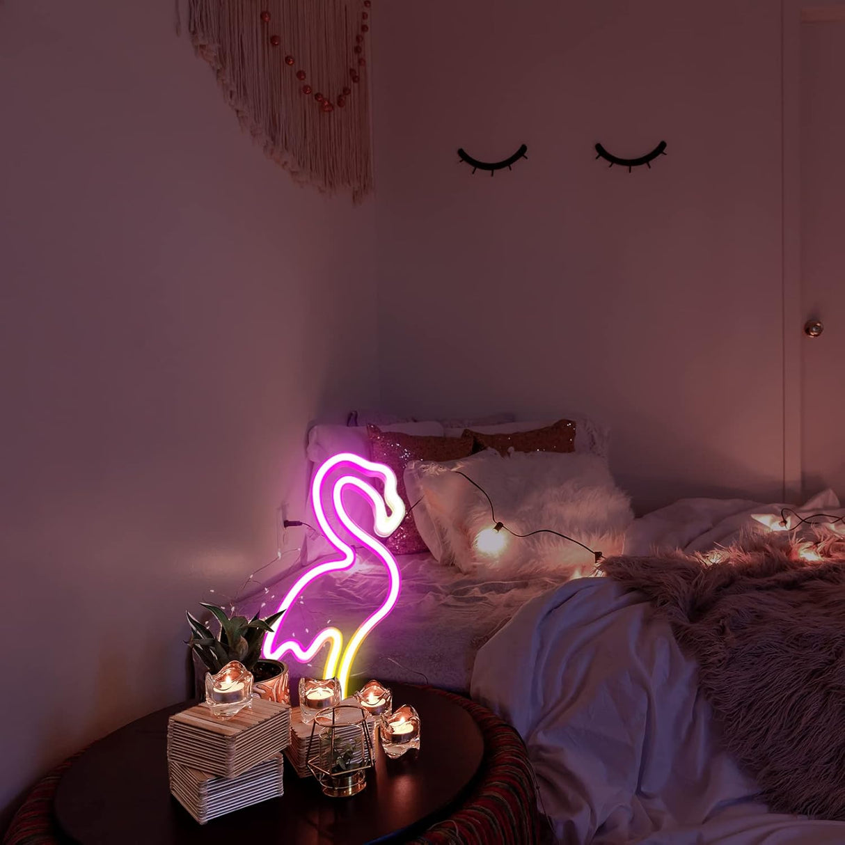 Flamingo Neon Sign, Pink Flamingos LED Neon Light Sign for Women USB/Battery Operated