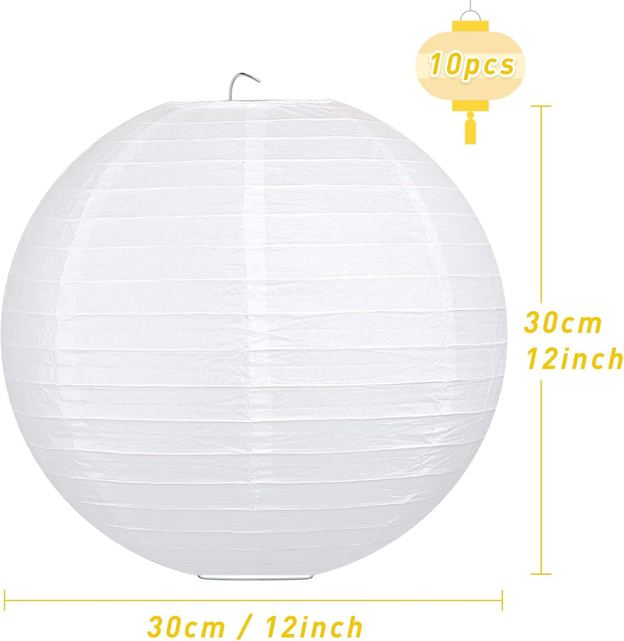 12-Inch White Paper Lanterns，Hanging Round Chinese Paper Lanterns, Decoration for Party Wedding Anniversary (10pcs, White)