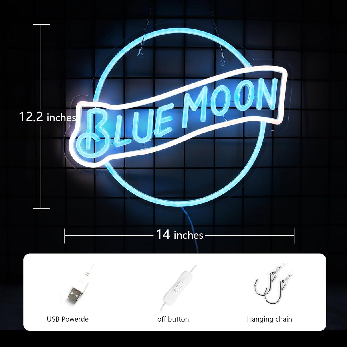 Crs Light Neon Signs 17 * 11 Inch(Azure+red+white) + Blue Moon Neon Signs 14 * 12.2 Inch(Azure+white)