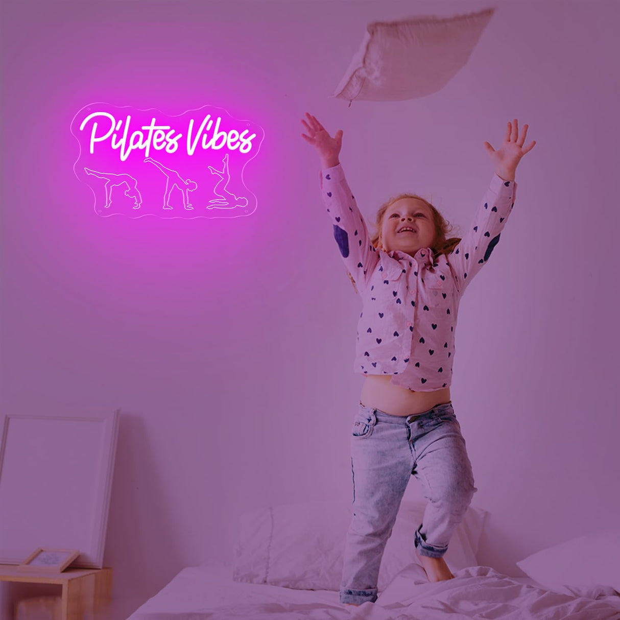 Pilates Vibes Neon Sign - 15"x9" Pink Acrylic LED Light for Bedroom Home Gym Spa Beauty Salon Party Decor