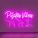 Pilates Vibes Neon Sign - 15"x9" Pink Acrylic LED Light for Bedroom Home Gym Spa Beauty Salon Party Decor