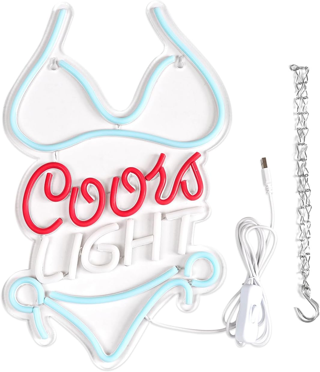Bikini Crs Light Neon Signs 16.1 * 9.8 Inch(Azure+Red+White) + Blue Moon Orbicular Neon Signs 14 * 12.2 Inch(Azure+White)